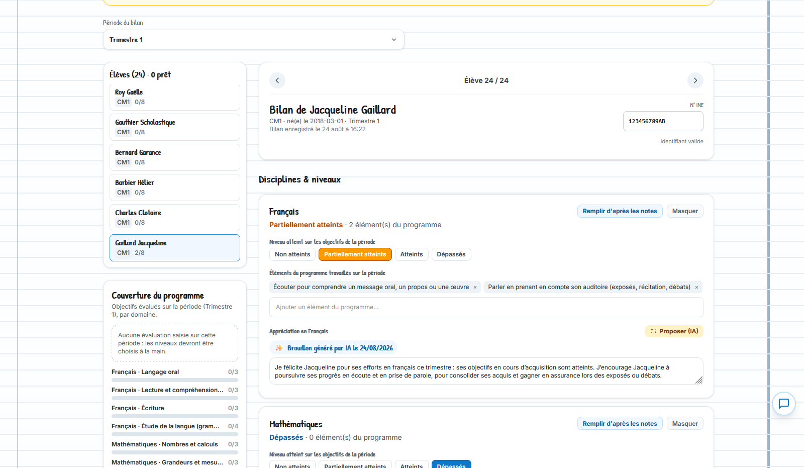 La préparation du LSU dans Kayer avec les niveaux par discipline et l’export PDF